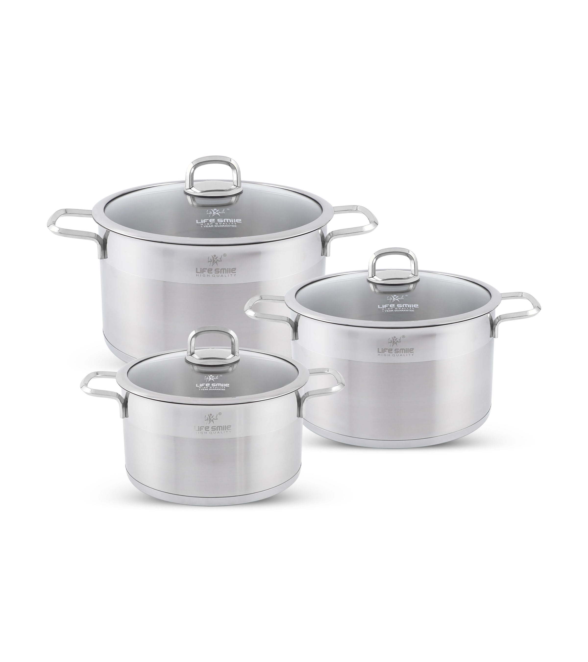 Life Smile Stainless Steel Cookware Set with Tri-Ply Bottom LIFEP12-6-3SILVER