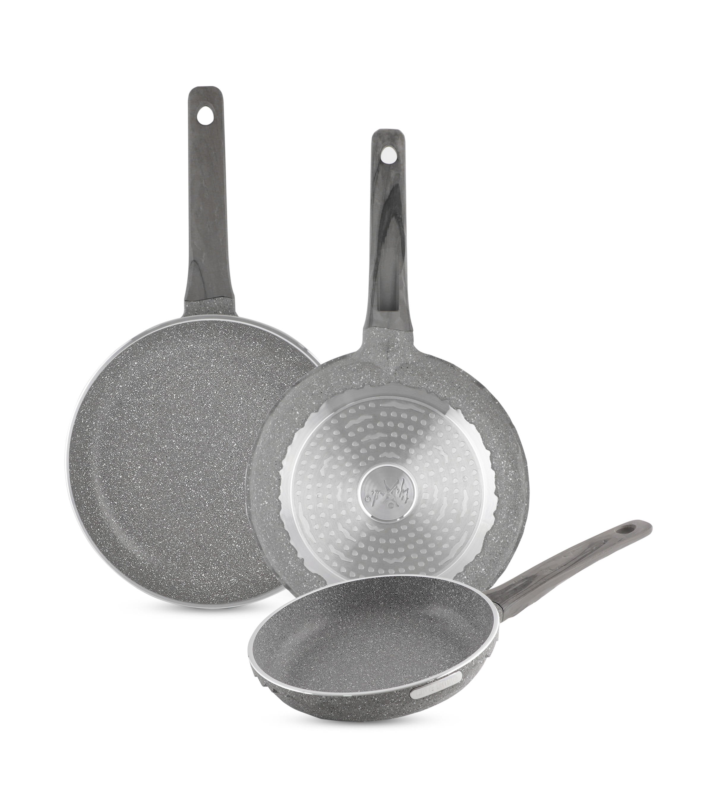 Life Smile Fry Pan Set 3 pieces Induction Bottom Granite Coating 7FP7SET-GREY