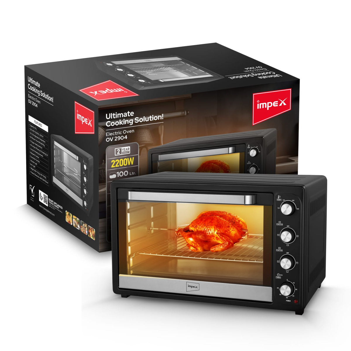 Impex Electric Oven – 100L Capacity, 2200W with Rotisserie & Convection Function - OV2904