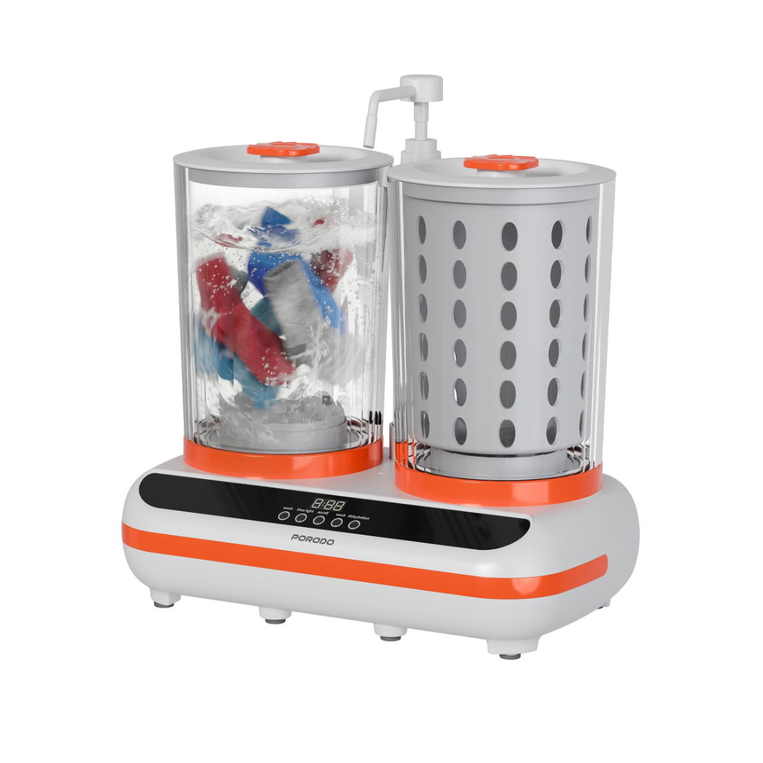 Porodo Lifestyle Launder Twin 2L Portable Mini Washing Machine – USB-C Rechargeable with Dual Tubs- PDLFSTHP200WH