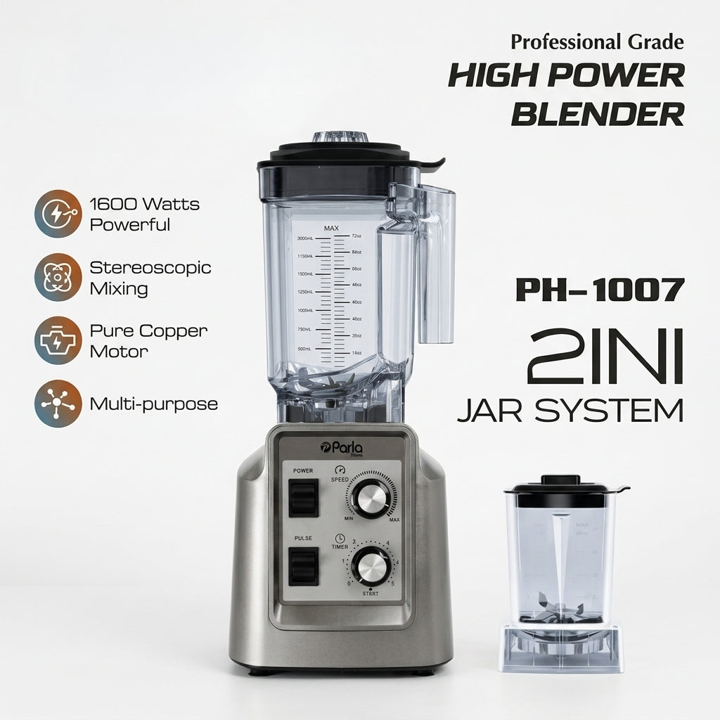 Parla Home Professional High Power Blender 1600W 2-in-1 Jar System 2000ml+600ml - PH-1007