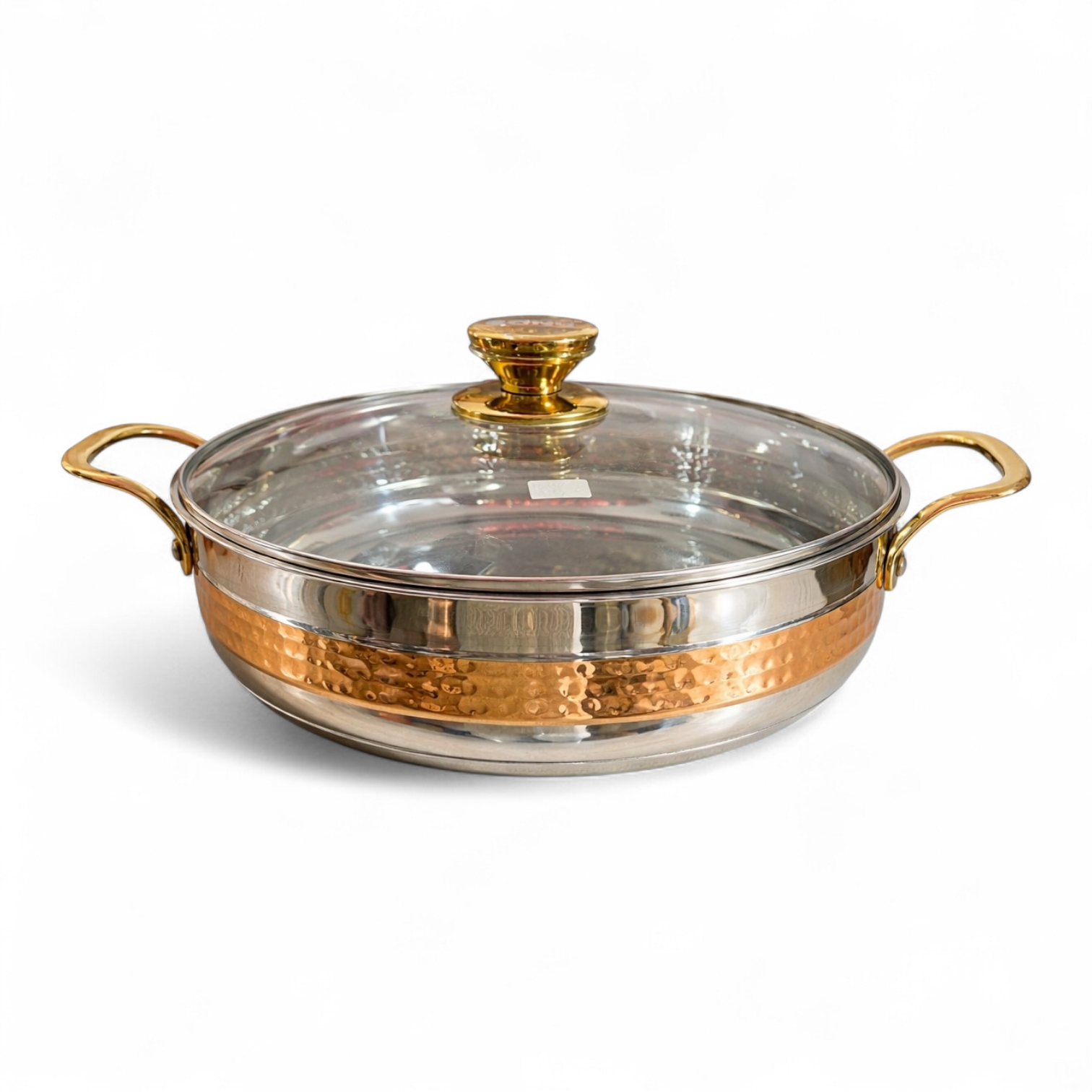 Premium Stainless Steel Casserole with Hammered Copper Band and Glass Lid 26CM - QSK01 26CM