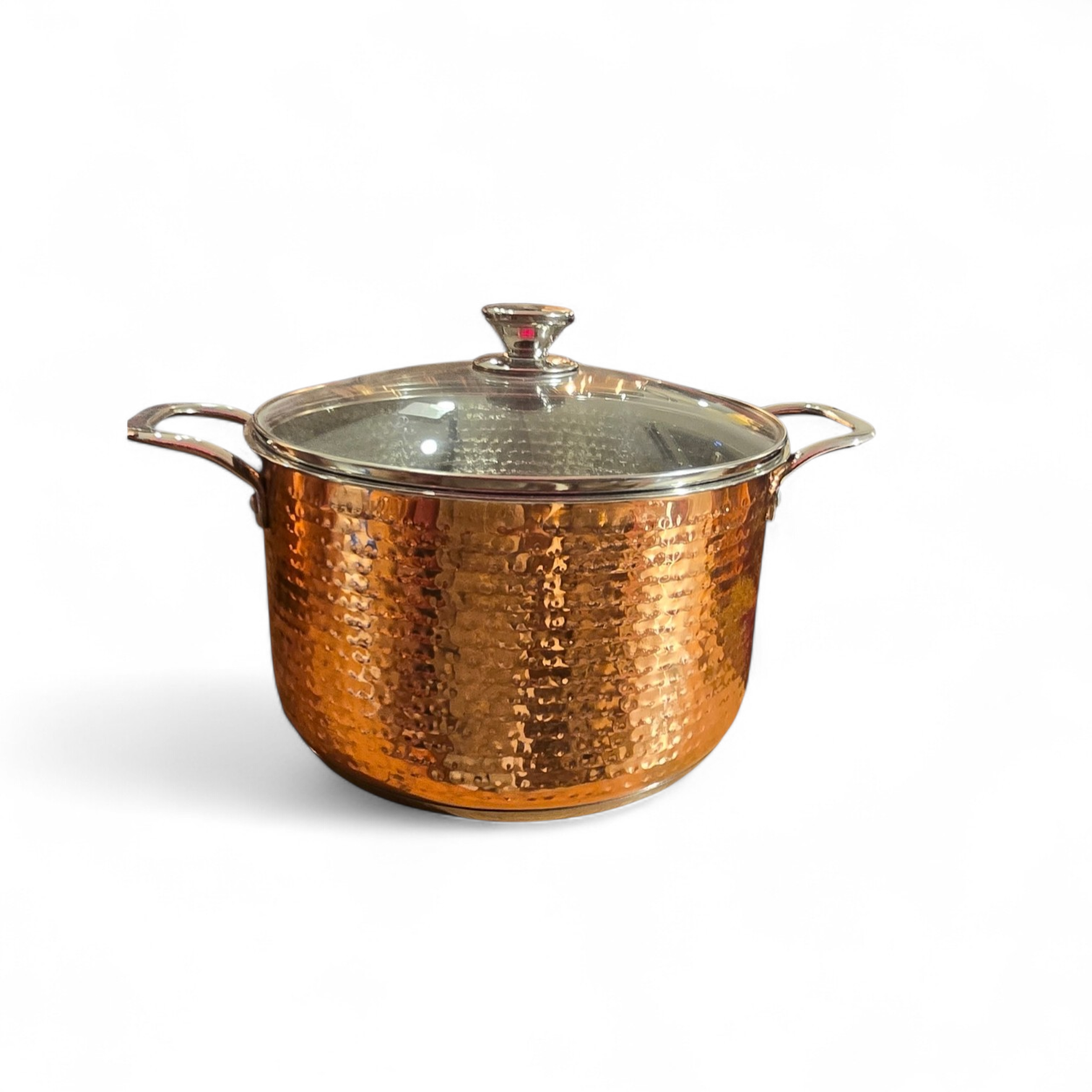 Premium Hammered Copper Finish Stainless Steel Stock Pot with Glass Lid 24CM - QSTP04 24CM