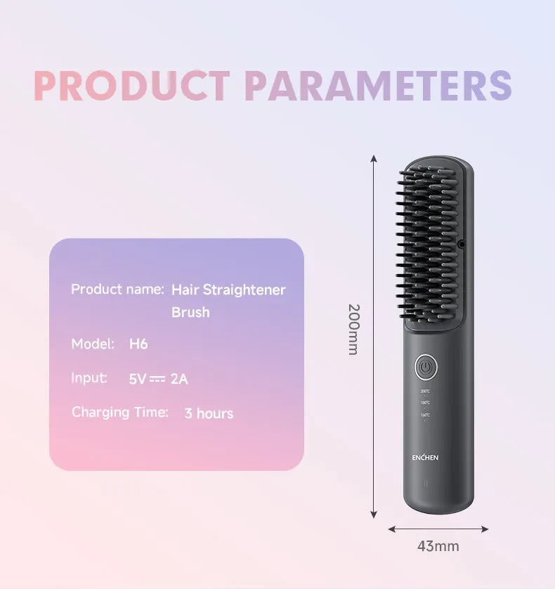 Enchen Hair Straightener Brush – Dual-Use Straightener & Curler with Burn Prevention & Auto Shut Off - H6