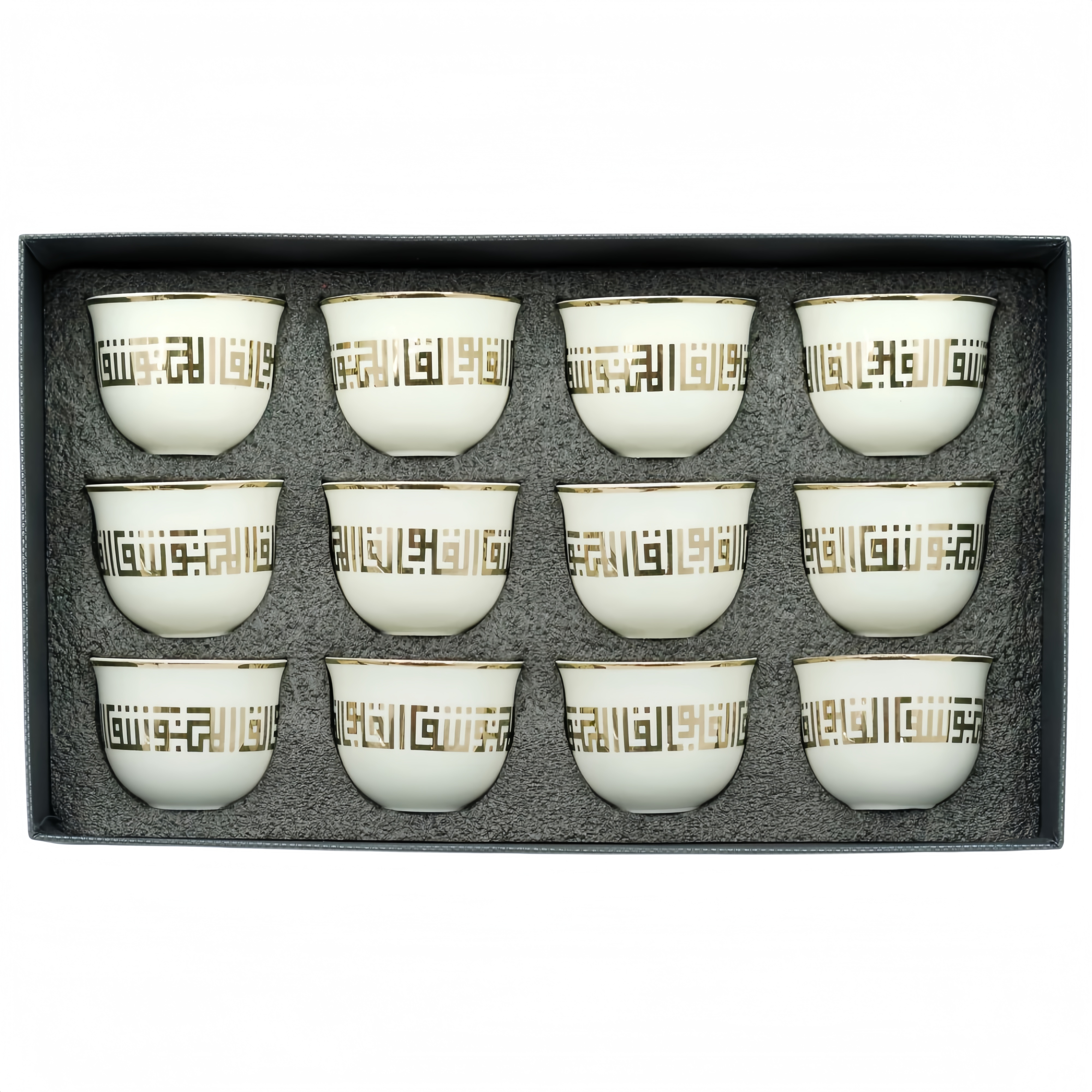 12-Piece Arabic Coffee Cup Set with Gold Pattern Design - VC326