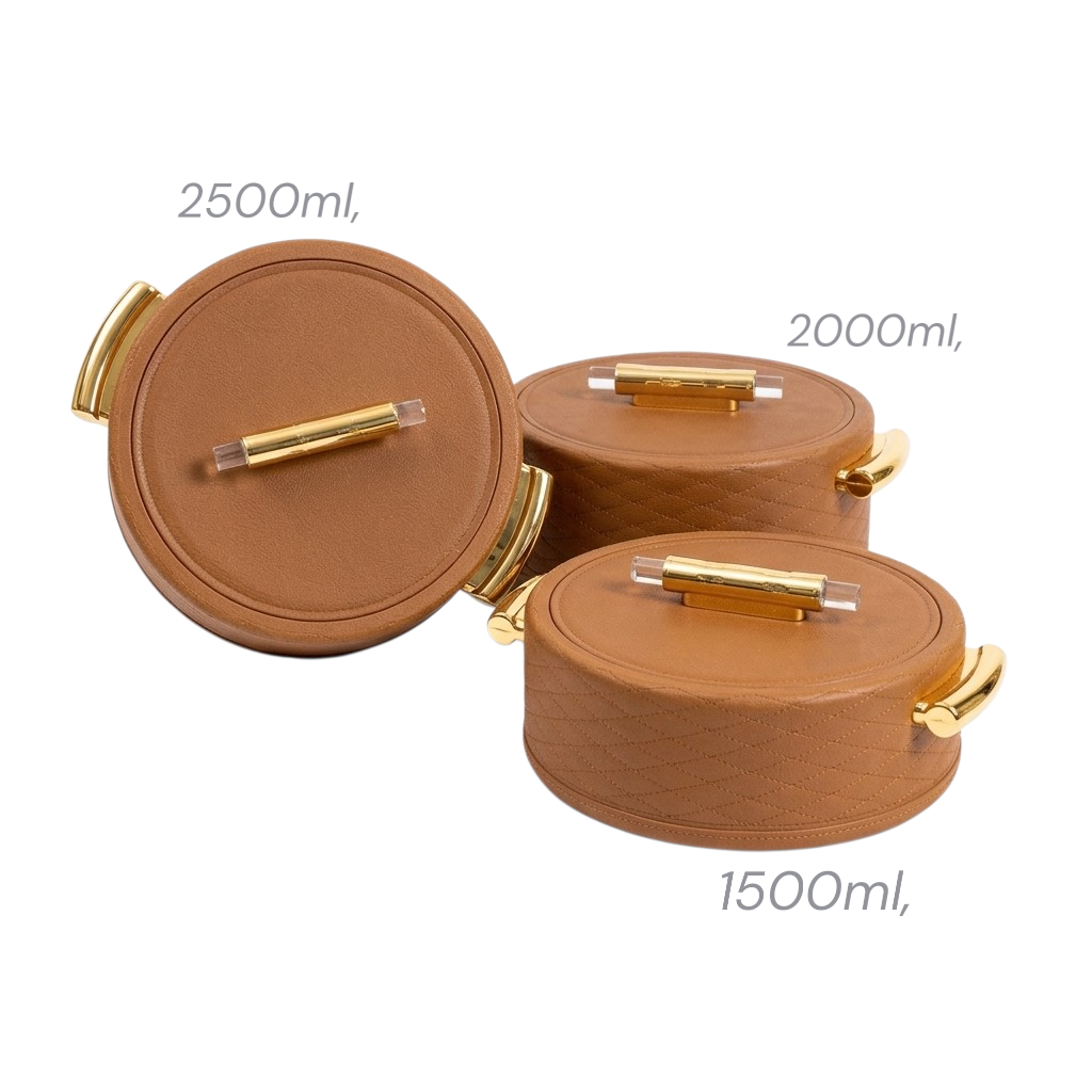 Set of 3 Insulated Hot Pot Food Servers 1500ml 2000ml and 2500ml Tan Brown VTCL-122