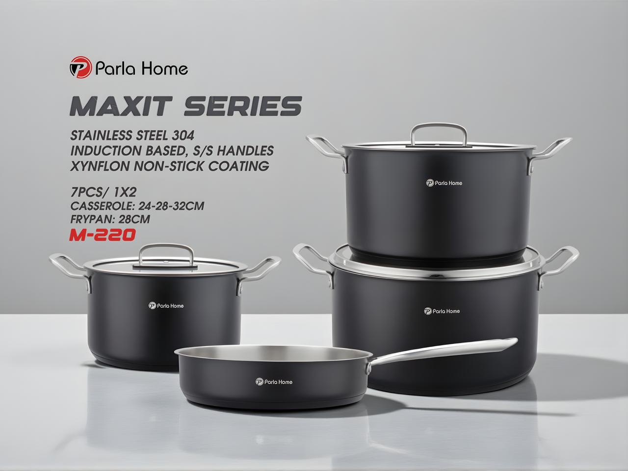 Stainless Steel Cookware Set 7Pcs Maxit Series M-220 - Black