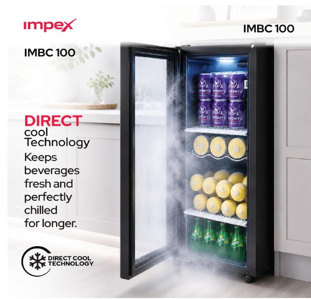 Impex Beverage Chiller 85L - 80W - Fast Cooling Double Layer Glass Door - IMBC100