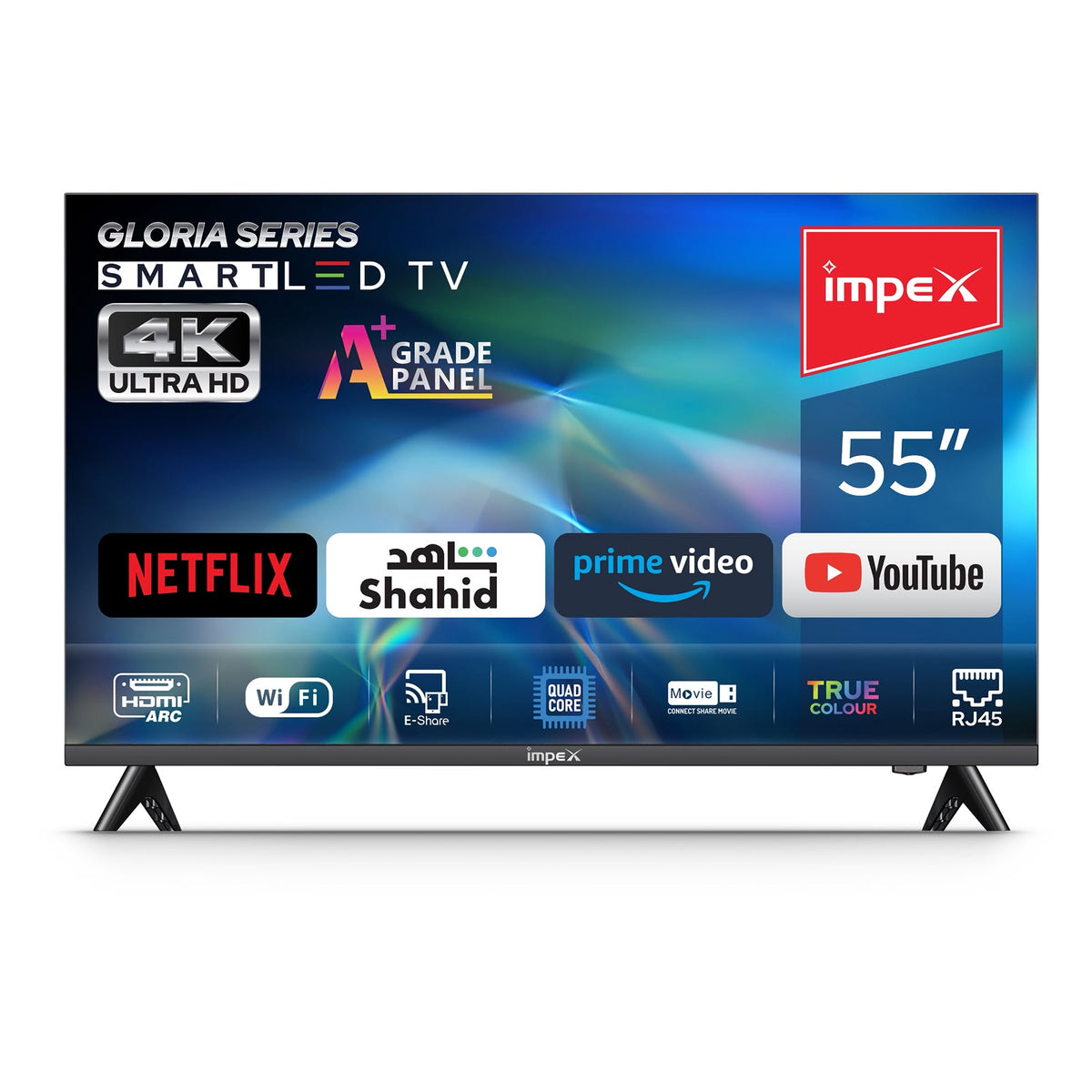 Impex Gloria Series 55" 4K Ultra HD Smart LED TV - A+ Grade Panel Quad Core - WiFi -HDMI ARC - (Gloria 55 Smart)