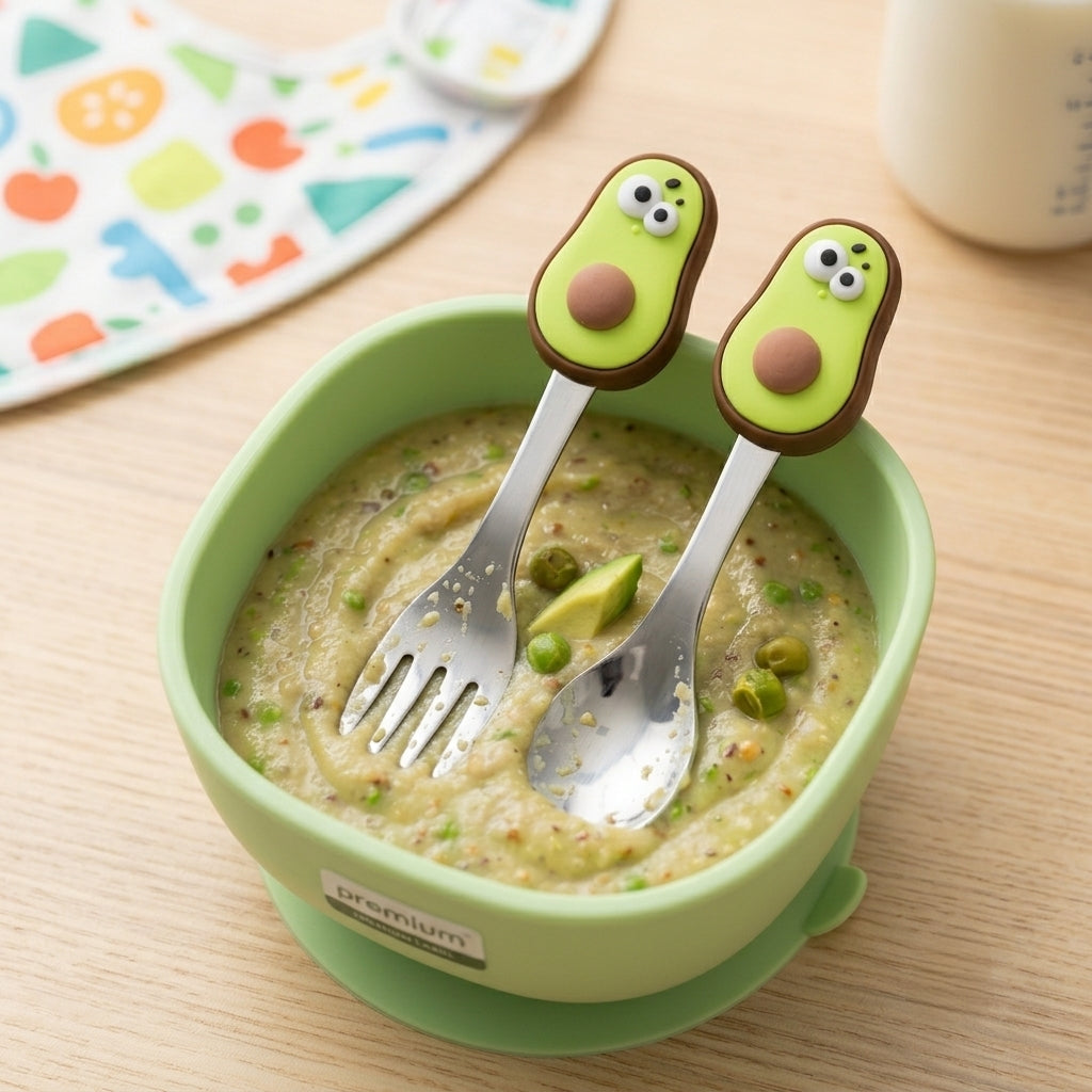 Kids Avocado Spoon & Fork Set - Cute Baby Feeding Utensils - 3814 KIDS