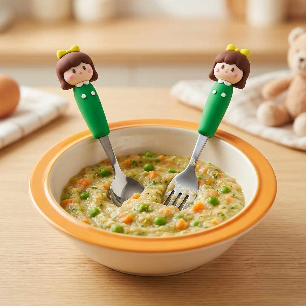 Kids Girl Spoon & Fork Set - Cute Baby Feeding Utensils - 3814 KIDS