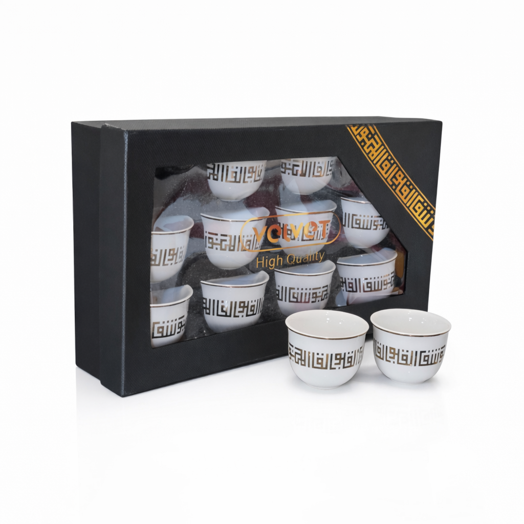 12-Piece Arabic Coffee Cup Set with Gold Pattern Design - VC326