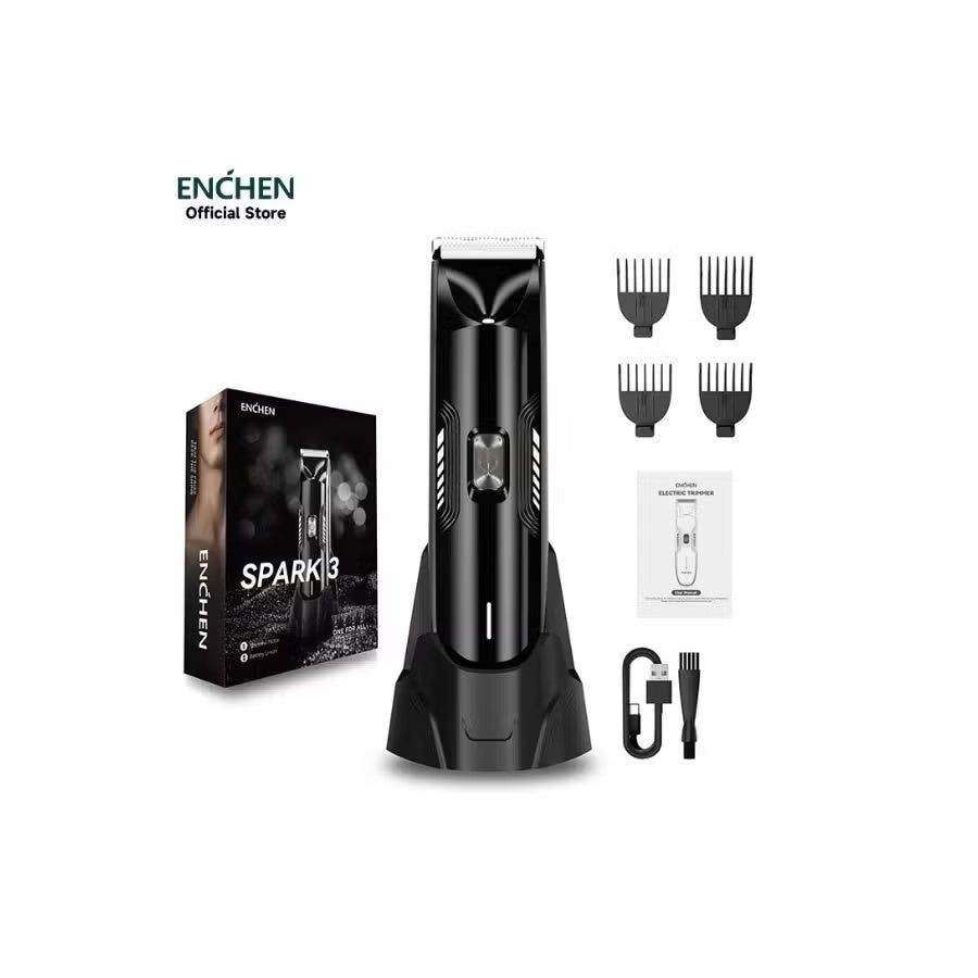 Enchen Rechargeable Electric Trimmer – Waterproof with LED Light, Ceramic Blade & 3 Length Guide Combs- SPARK 3
