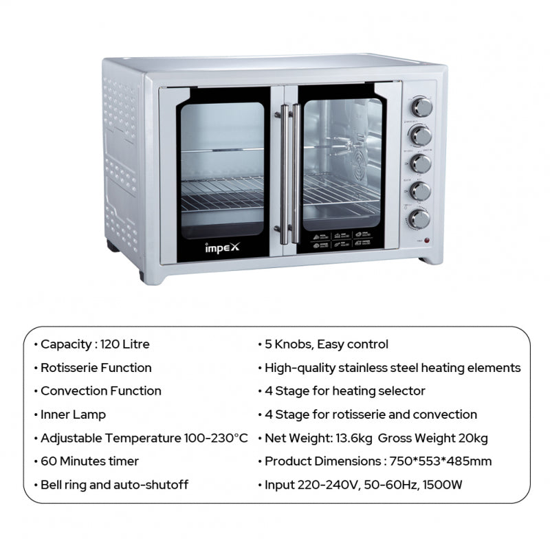 Impex 120 Ltr Electric Oven-Double Door - OV 2906