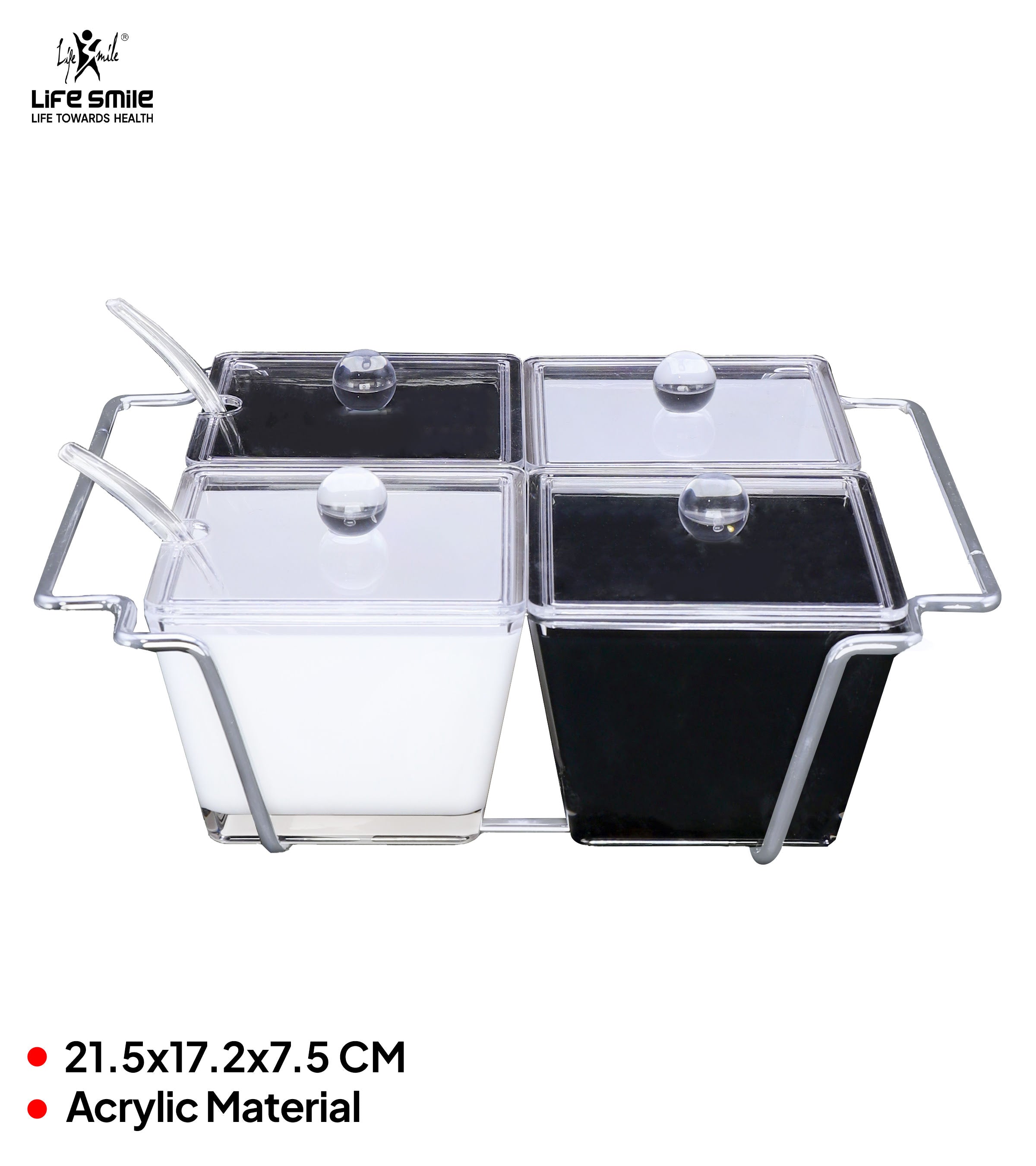 Life Smile Acrylic Sugar and Milk Pot 4 Pcs with Spoon and Stand - AC29415