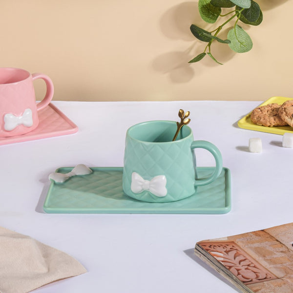 Ceramic Bow Tie Mug & Tray Set - BL-1490
