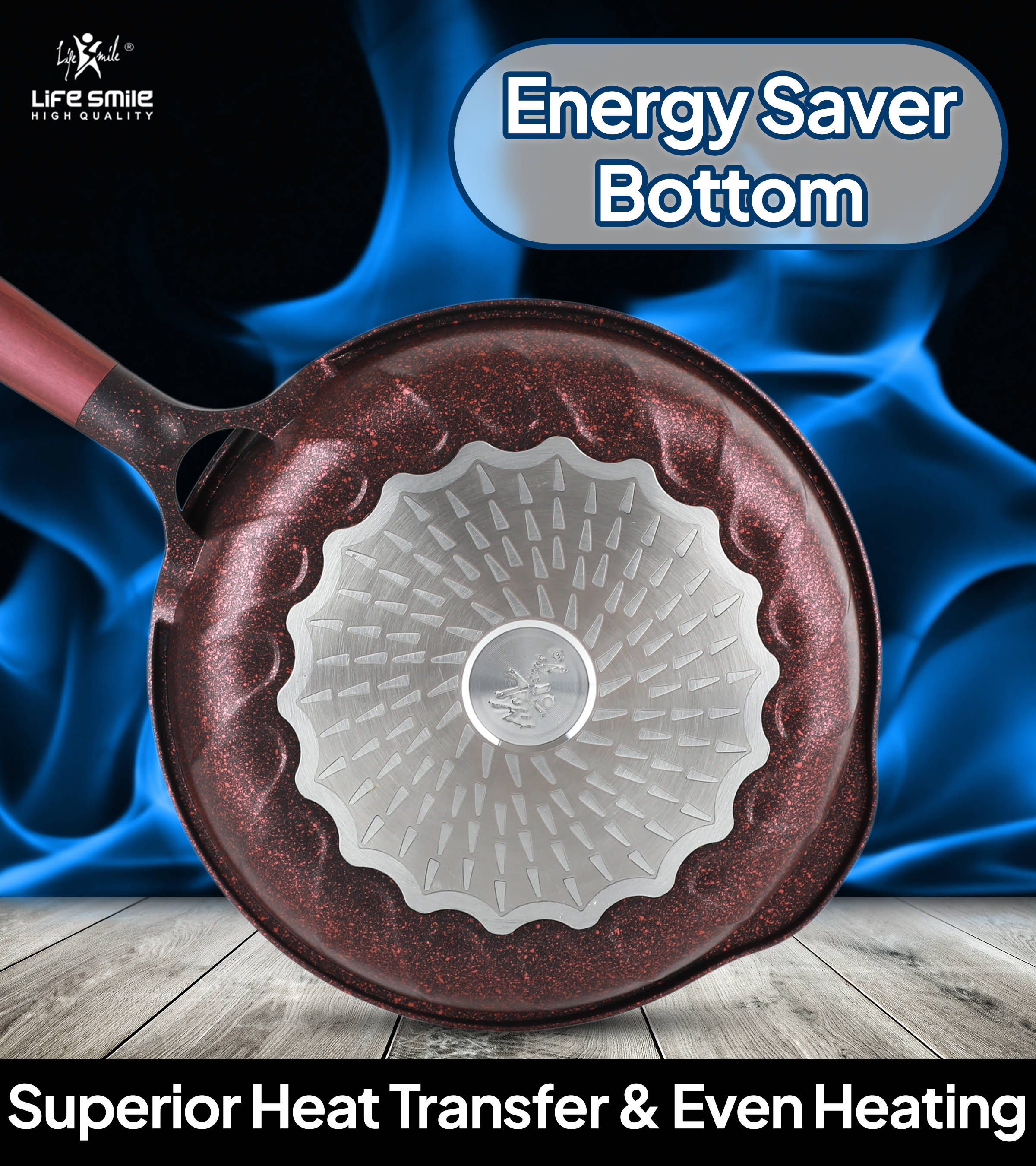 Life Smile Non-Stick Oven Safe Frying Pan with Glass Lid FLCM4F-28-RED