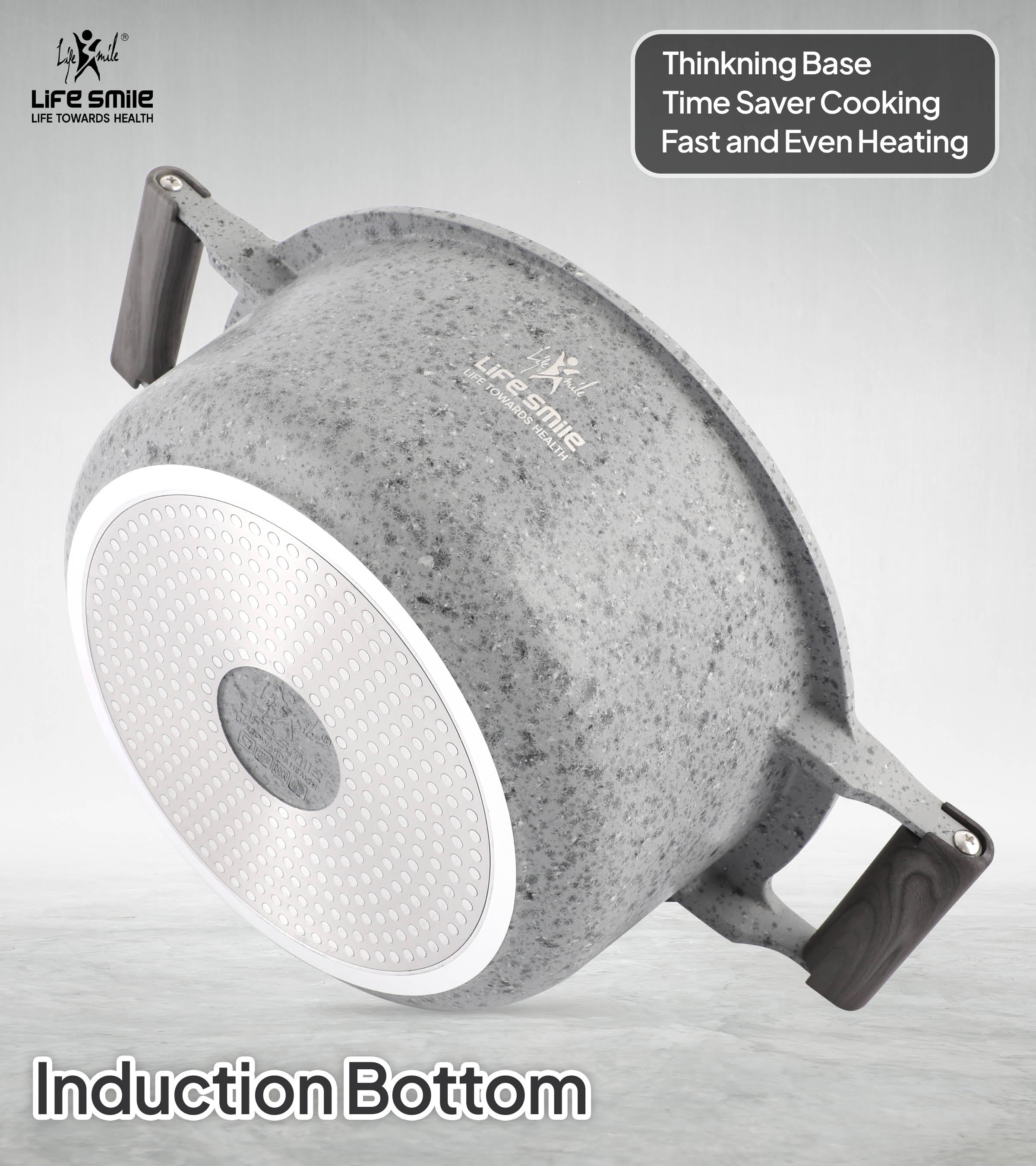 Life Smile 8 Pcs Kitchen Cooking Set with Titanium Coating Induction Bottom LIFEP20SF-8-GRAY