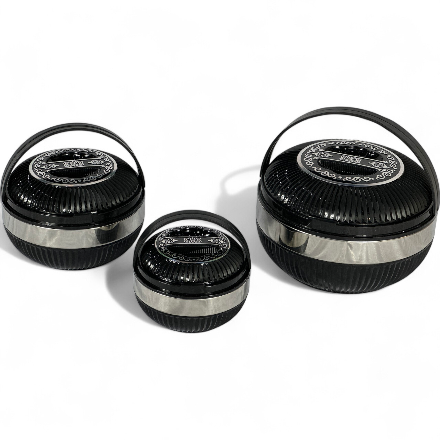 Set of 3 Insulated Hot Pot Food Containers 3L 6L and 12L Black 3-1152