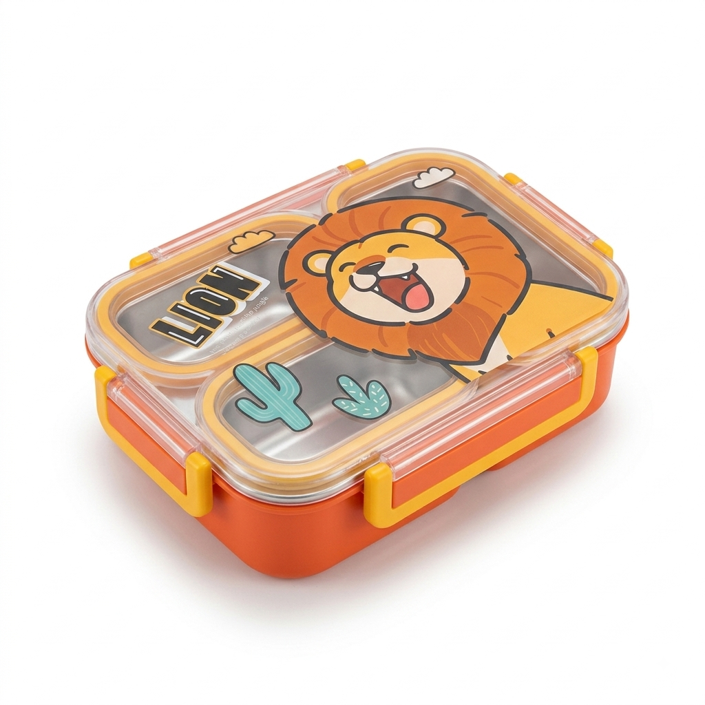 Lion Kids Lunch Box 3 Compartment Leakproof with Transparent Lid - 4834 Lion