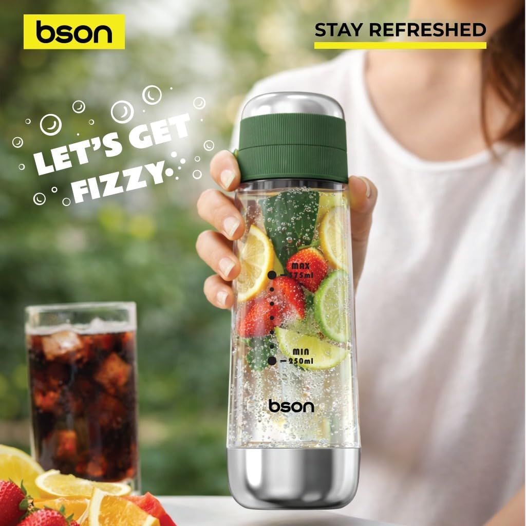 BSON Fizzy Lab Soda Maker – Manual Sparkling Water Maker with 375ml BPA-Free Bottle, Built-In Filter, No Electricity Required - CK020