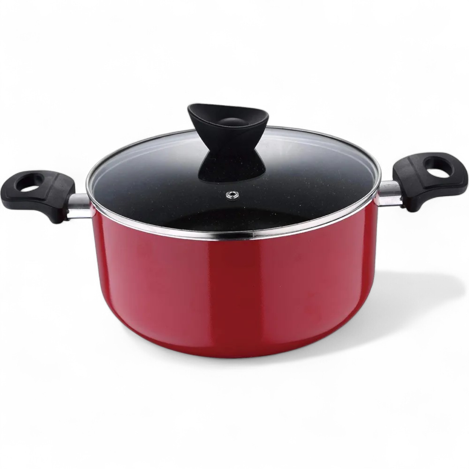 Bergner Non-Stick Cooking Pot with Glass Lid & Heat-Resistant Handles 30cm – Red Finish - BG31436RD