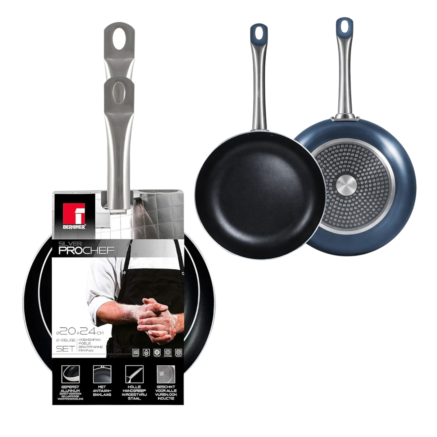 Bergner Silver Prochef 2 Piece Non-Stick Frypan Set 20cm and 24cm BG31593ANTH