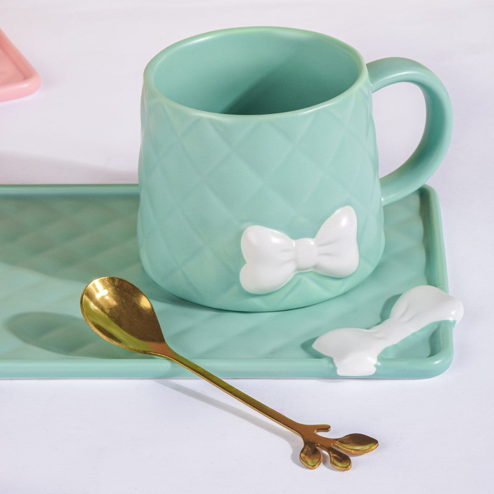 Ceramic Bow Tie Mug & Tray Set - BL-1490
