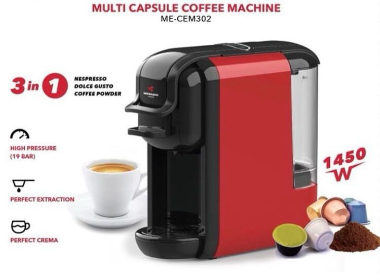 Mebashi  3 in 1 Multi Capsule Coffee Machine – Red ME-CEM302