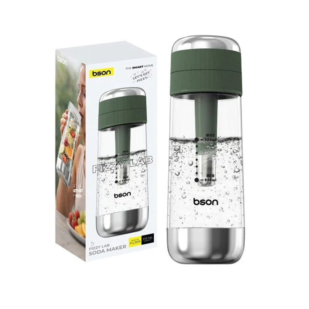BSON Fizzy Lab Soda Maker – Manual Sparkling Water Maker with 375ml BPA-Free Bottle, Built-In Filter, No Electricity Required - CK020