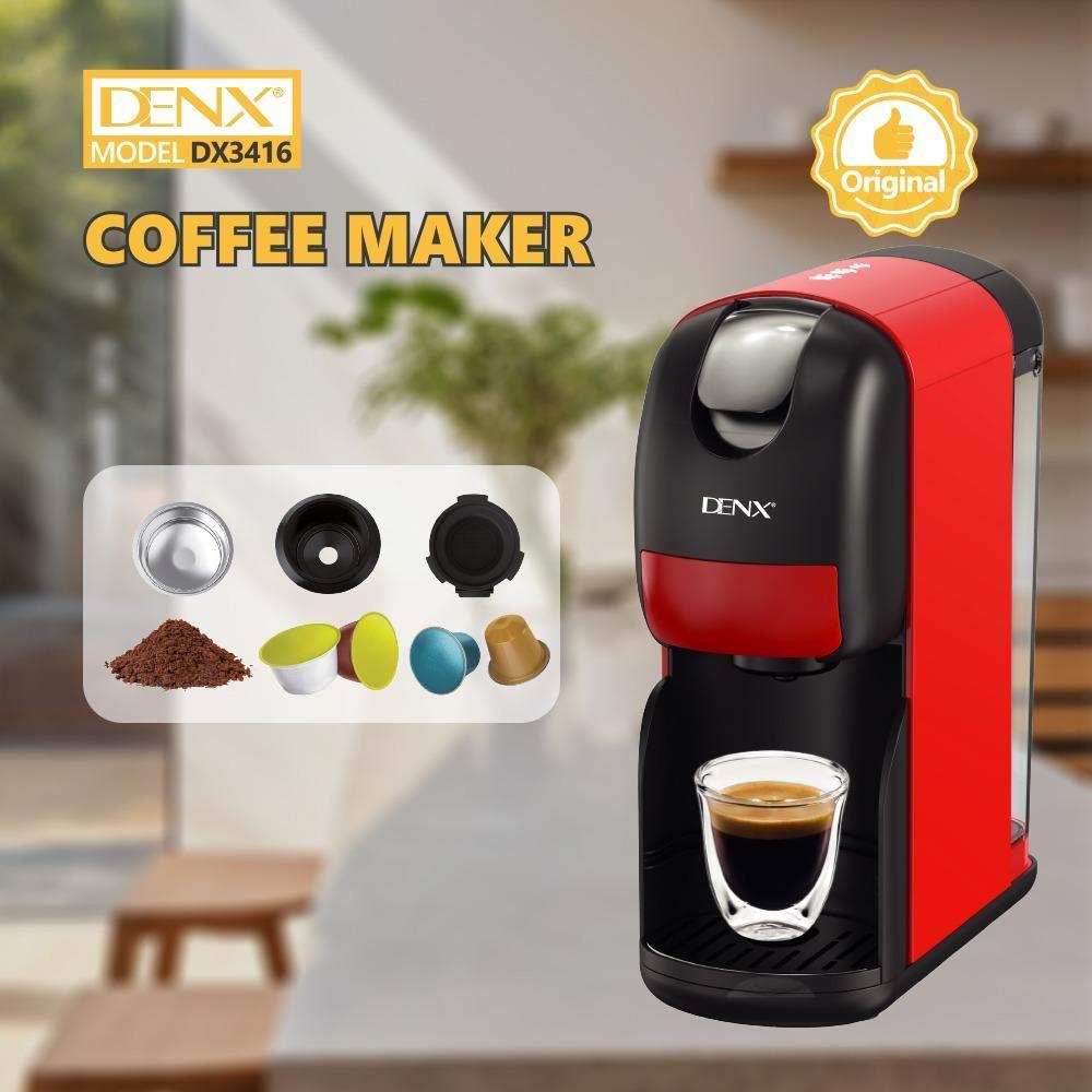 DENX 3-in-1 Capsule Coffee Maker and Espresso Machine Model DX3416 Red