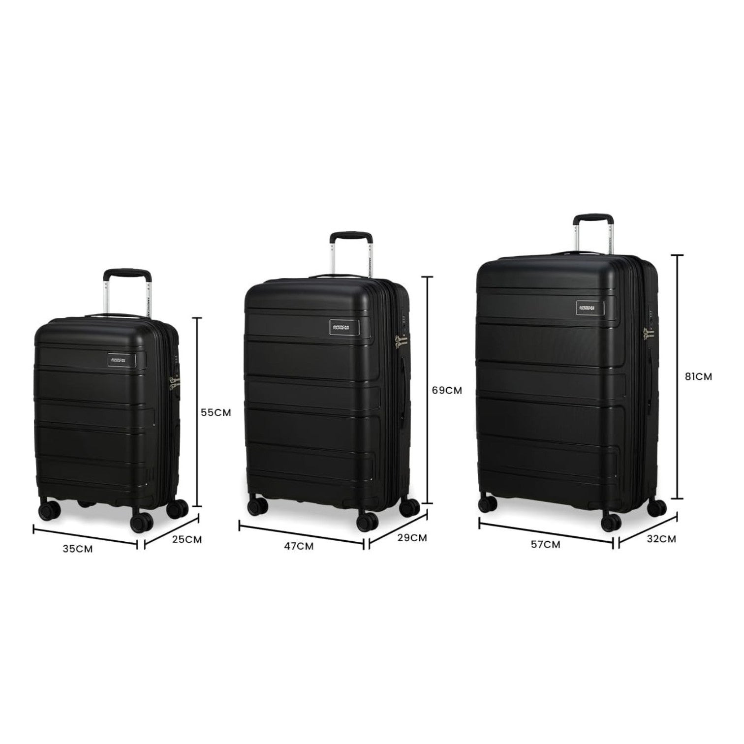 American Tourister Trolley Bag Set of 3 – 55cm 69cm & 81cm – Black – GZ409003