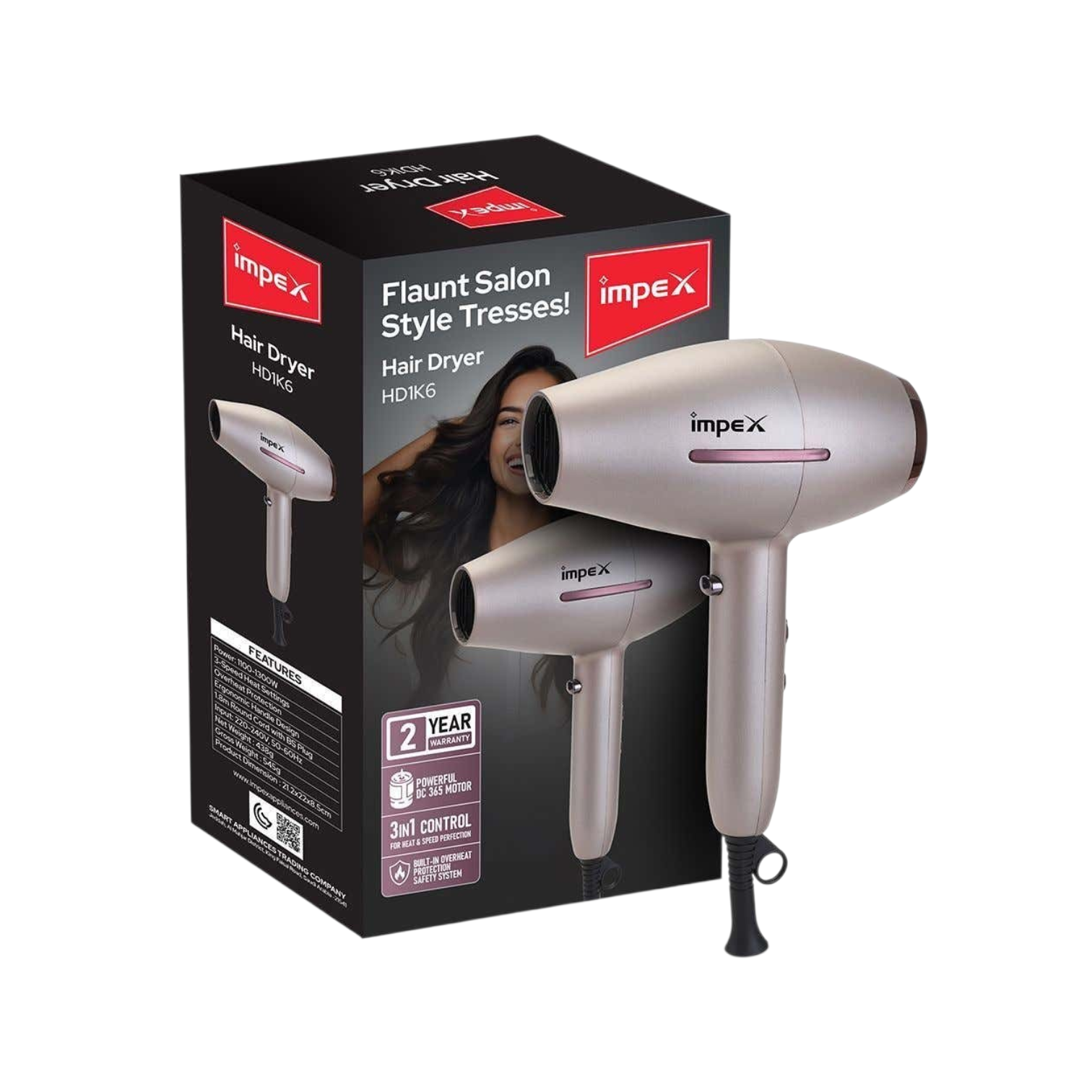 Impex Hair Dryer – 1300W – HD1K6 – Blueberry's | Multi-Brand