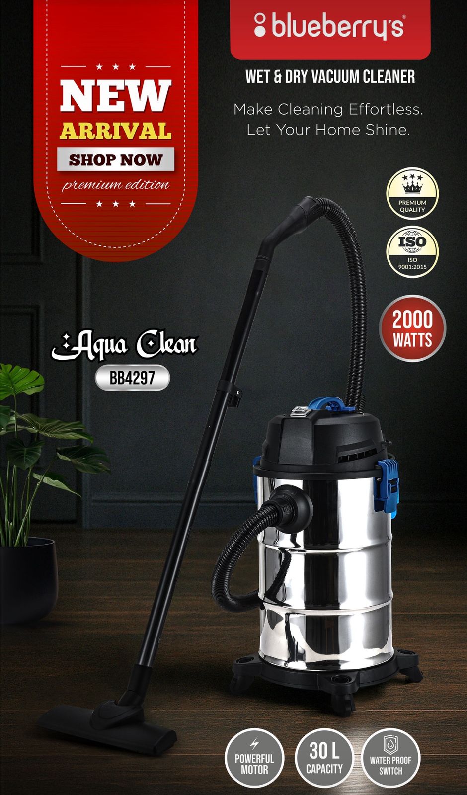 Blueberrys BB4297-2000-30L WET & DRY VACUUM CLEANER