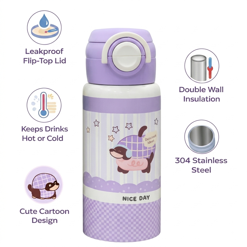 500ml Stainless Steel Vacuum Insulated Water Bottle – Leakproof Kids & Travel Flask - 3814