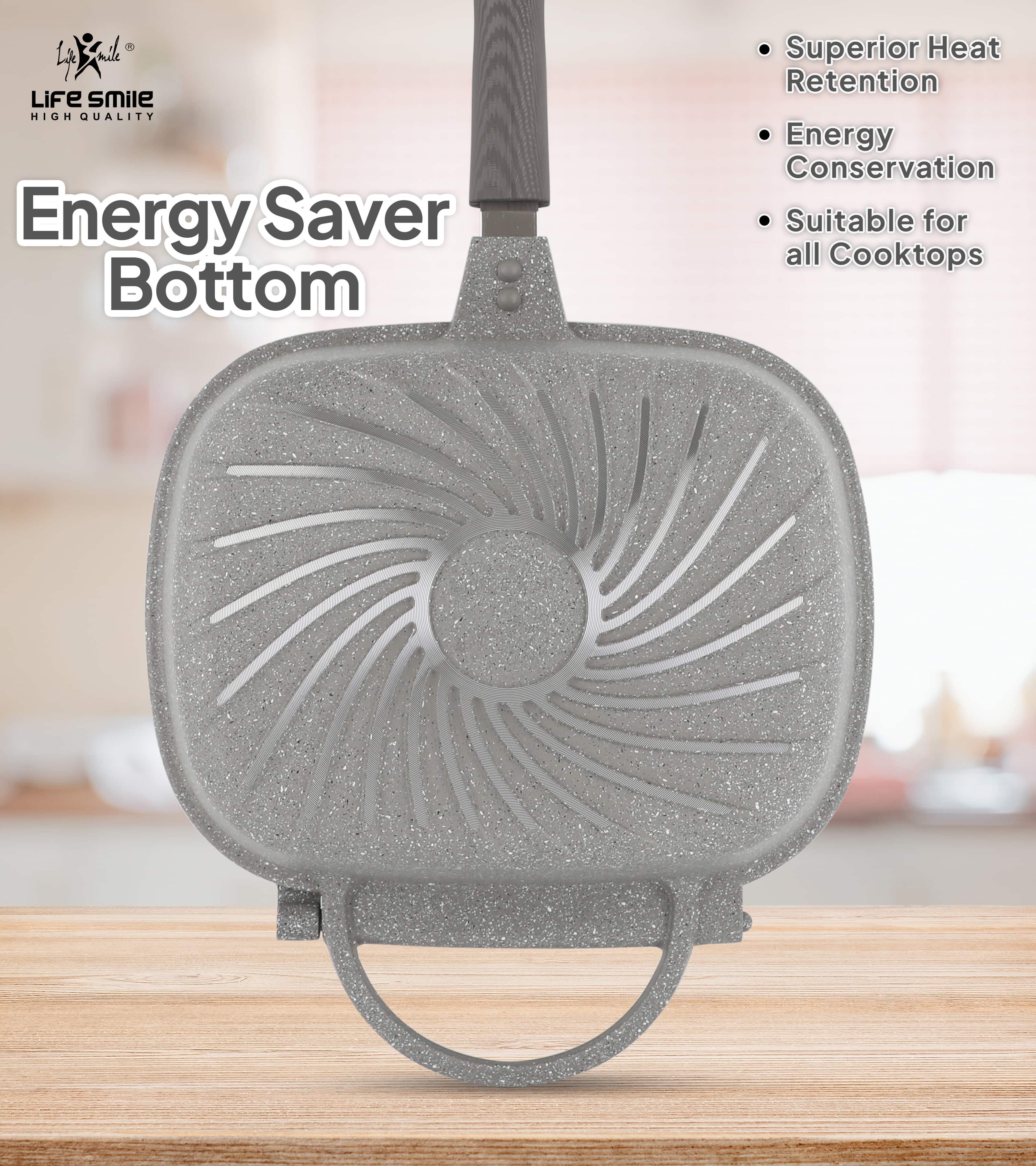 Life Smile Double Sided Grill Pan with Magnetic Lock & Steam Vent LIFEP72-30-GRAY
