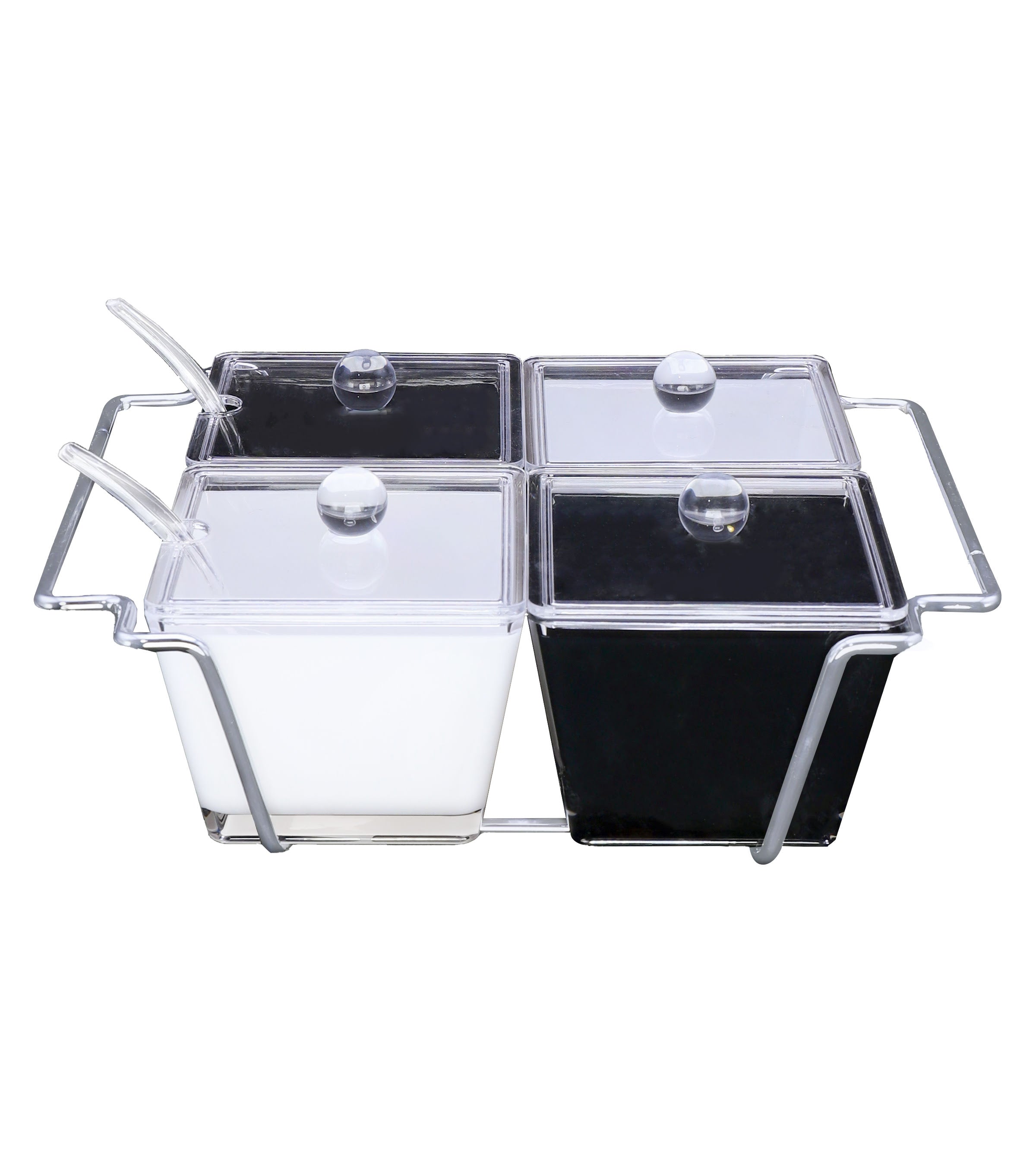 Life Smile Acrylic Sugar and Milk Pot 4 Pcs with Spoon and Stand - AC29415