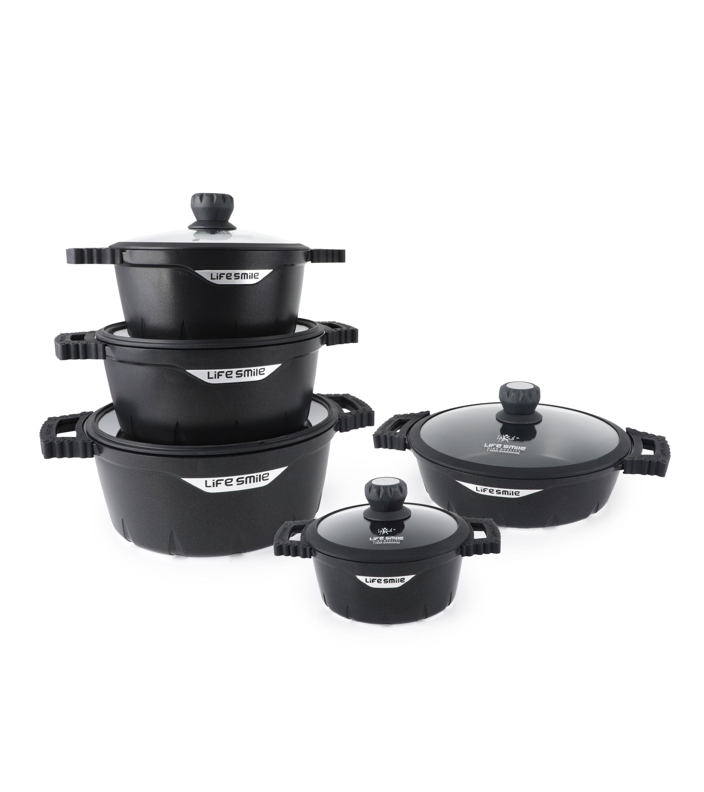 Life Smile Granite Non-Stick Cookware Set FL20-BLACKSHINE