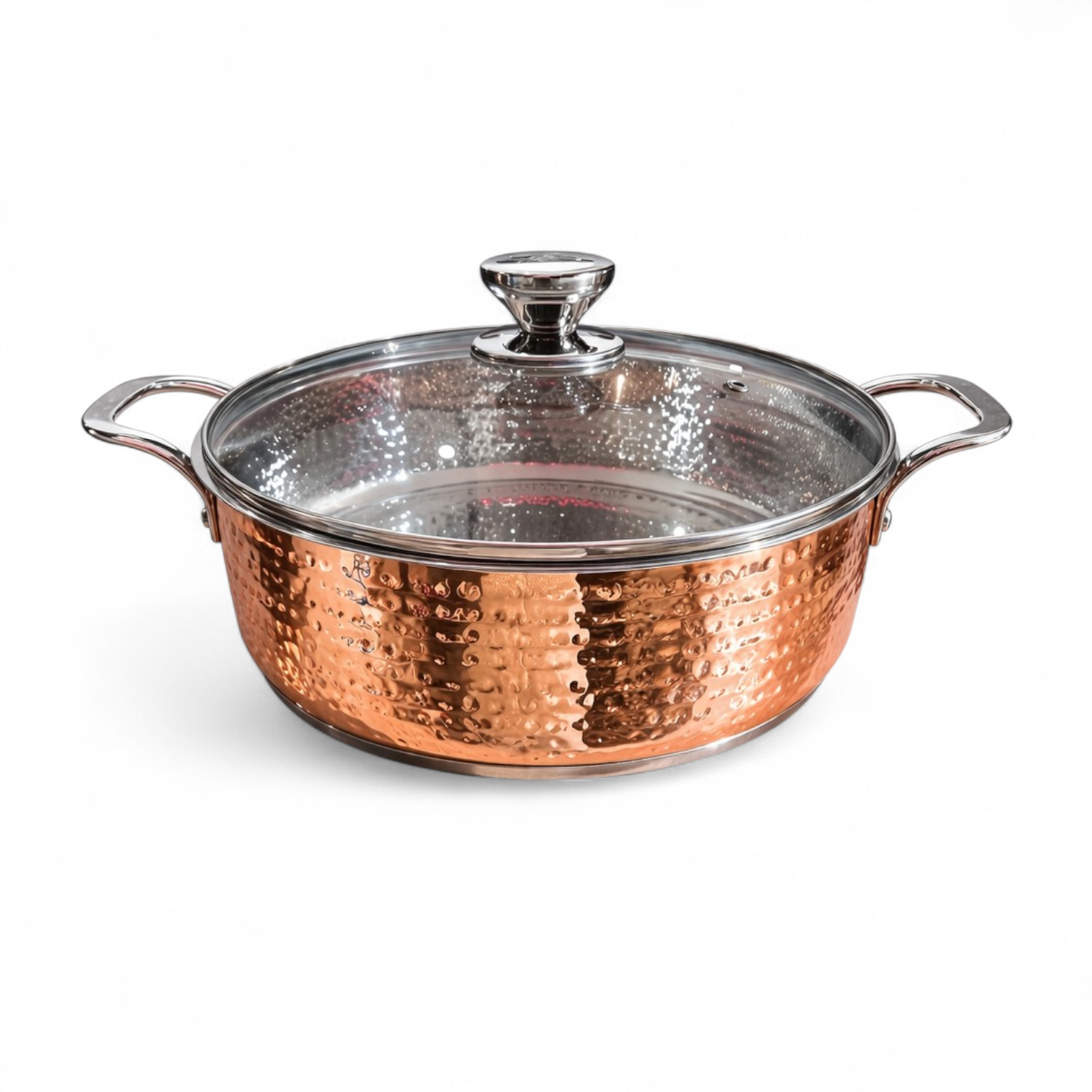 Premium Hammered Copper Finish Stainless Steel Casserole Pot with Glass Lid 30CM - QSK04 30CM
