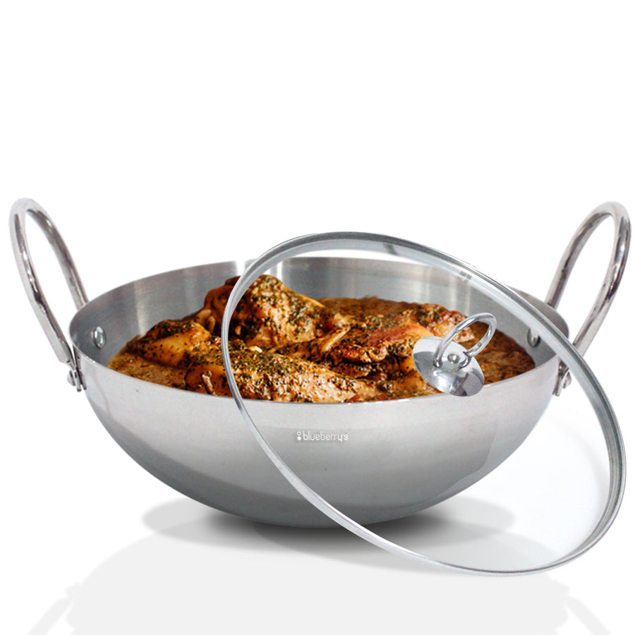 Blueberrys Stainless Steel Kadai with Glass Lid 24cm BKD 24 SS