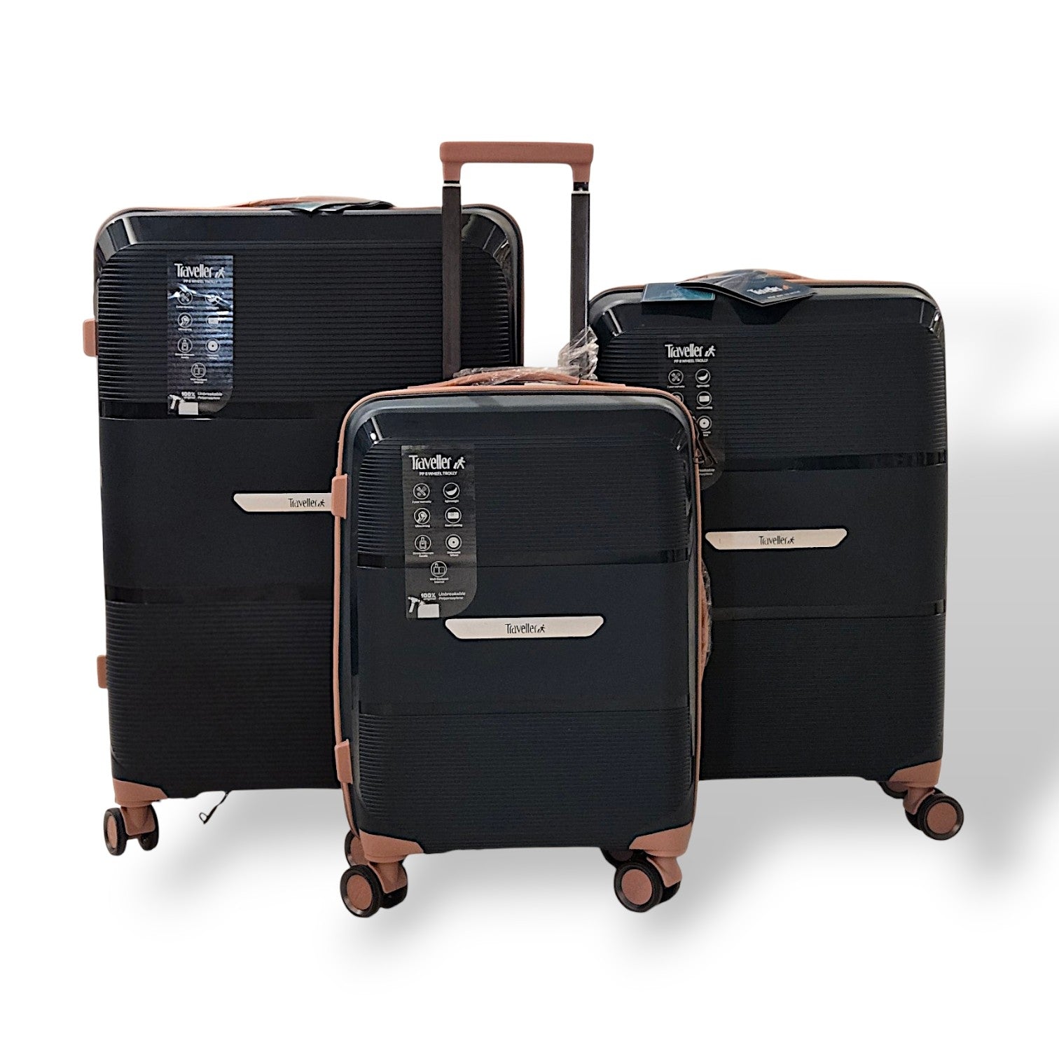 Traveller Trolley Bag Set of 3 – 20, 24 & 28 Inch – Black – TR3397