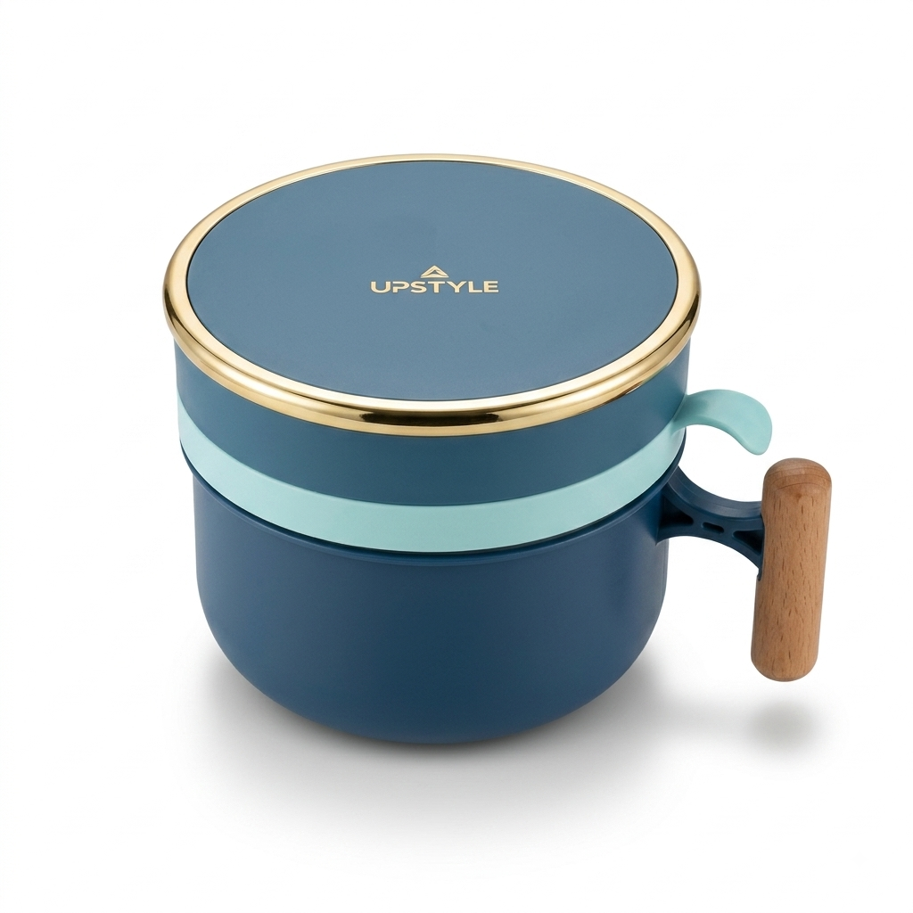 Double Layer Stainless Steel Lunch Box - 1000ml with Lid Wood Handle Separator - UPXC 533