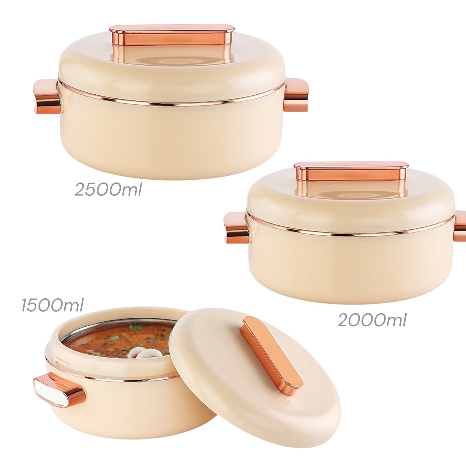Set of 3 Insulated Hot Pot Casseroles 1500ml 2000ml and 2500ml VTCL 122