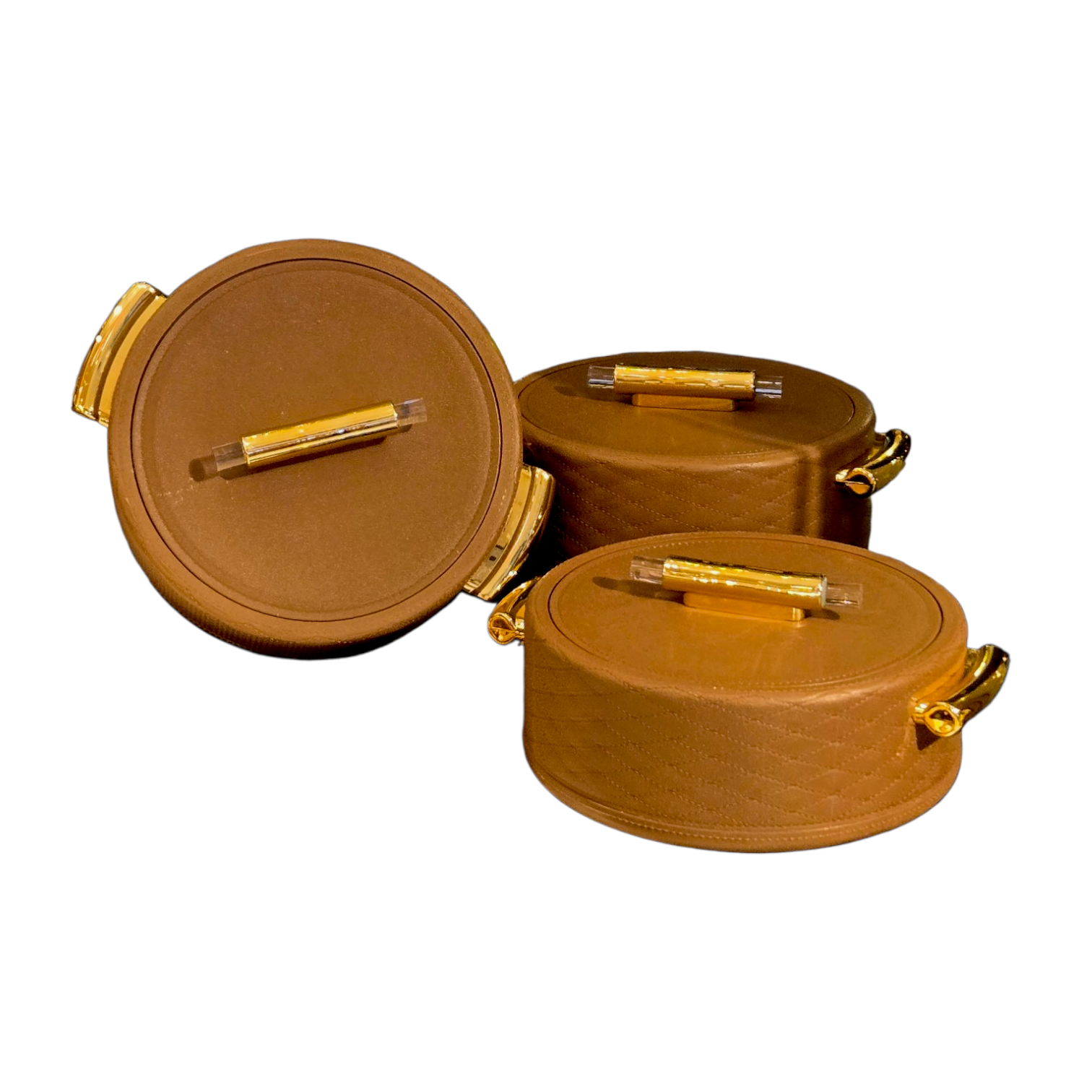 Set of 3 Insulated Hot Pot Food Servers 1500ml 2000ml and 2500ml Tan Brown VTCL-122
