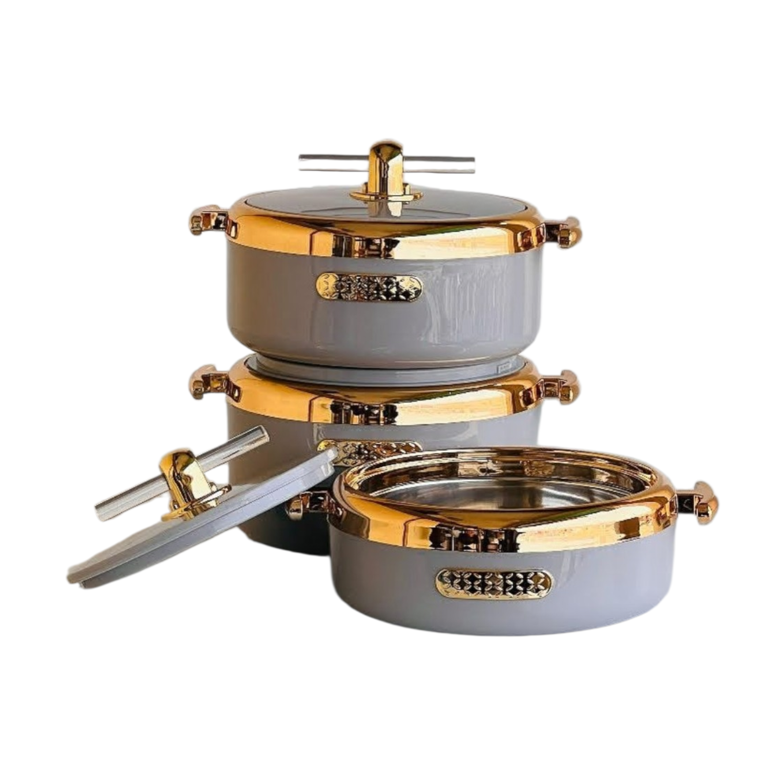 Super Festive Set of 3 Insulated Hot Pot Casseroles 1500ml 2000ml and 2500ml Grey VTCL - 198