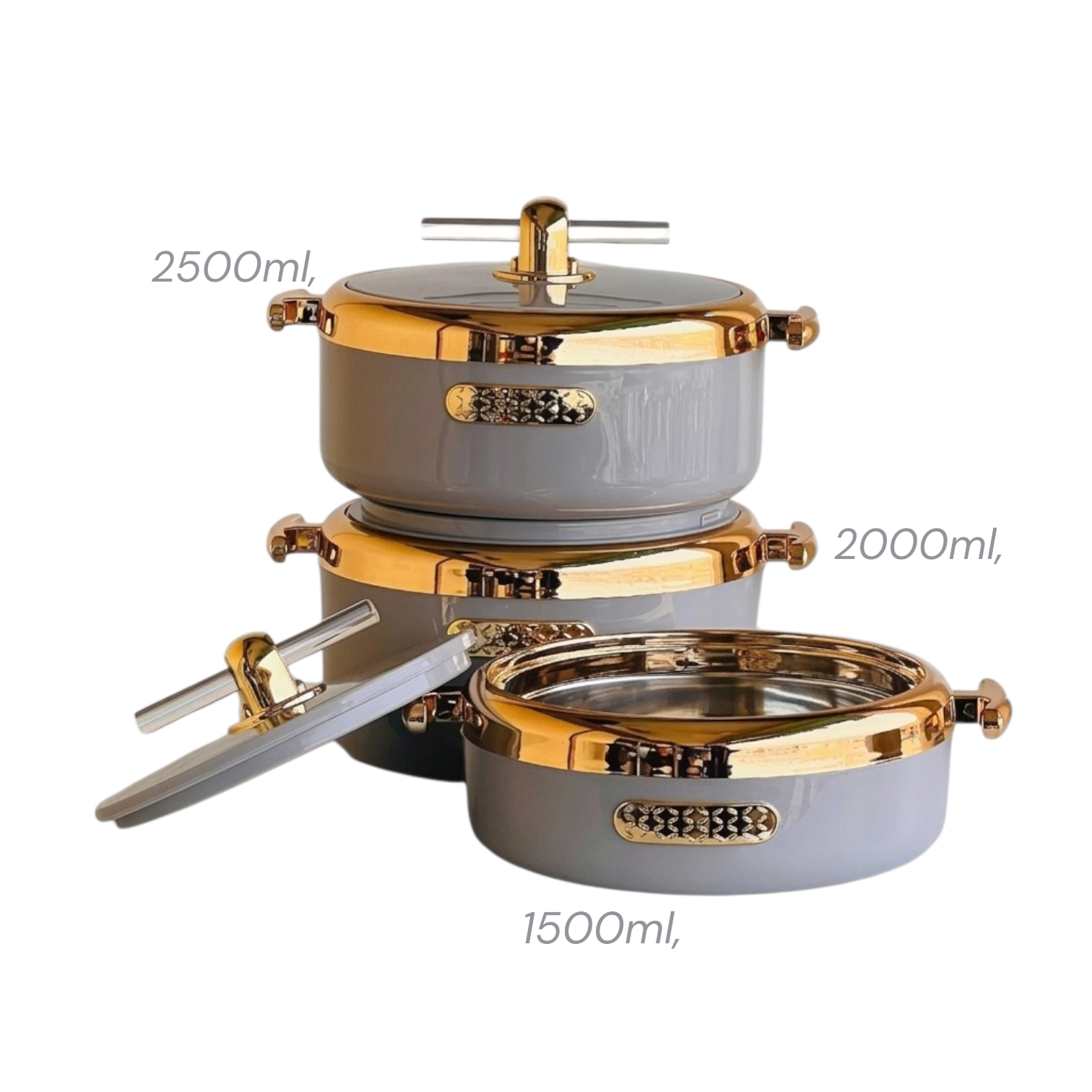 Super Festive Set of 3 Insulated Hot Pot Casseroles 1500ml 2000ml and 2500ml Grey VTCL - 198