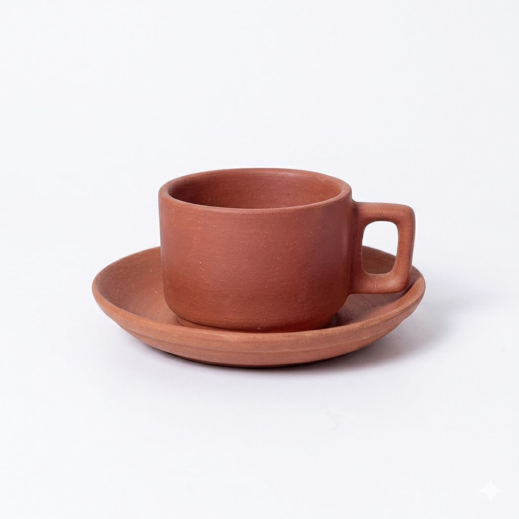 Traditional Handcrafted Earthen Clay Cup and Saucer Set